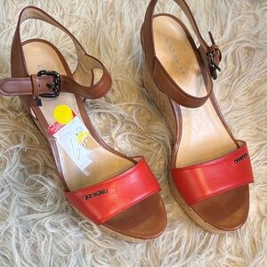 Coach Red and Tan Wedge Sandals